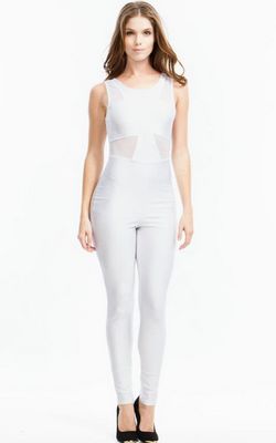 F2254-1             White Mesh Stitching Stylish Jumpsuit